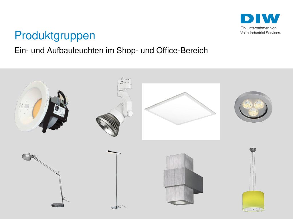 Produktgruppen Ein- und Aufbauleuchten im Shop- und Office-Bereich