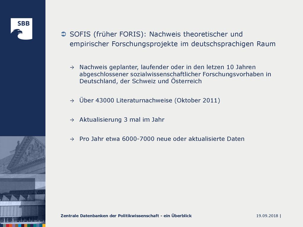 SOFIS (früher FORIS): Nachweis theoretischer und empirischer Forschungsprojekte im deutschsprachigen Raum
