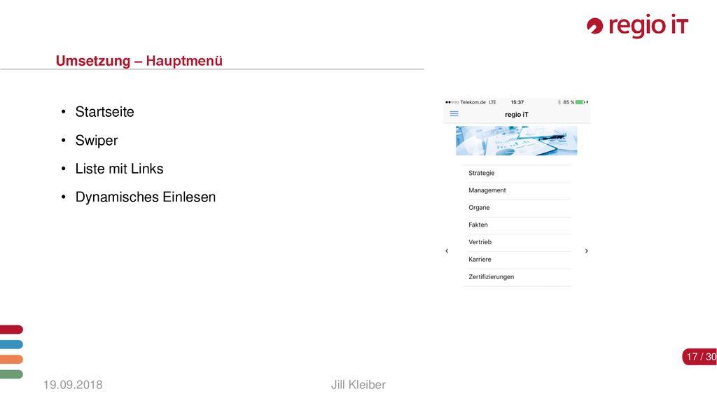 Umsetzung – Hauptmenü Startseite Swiper Liste mit Links