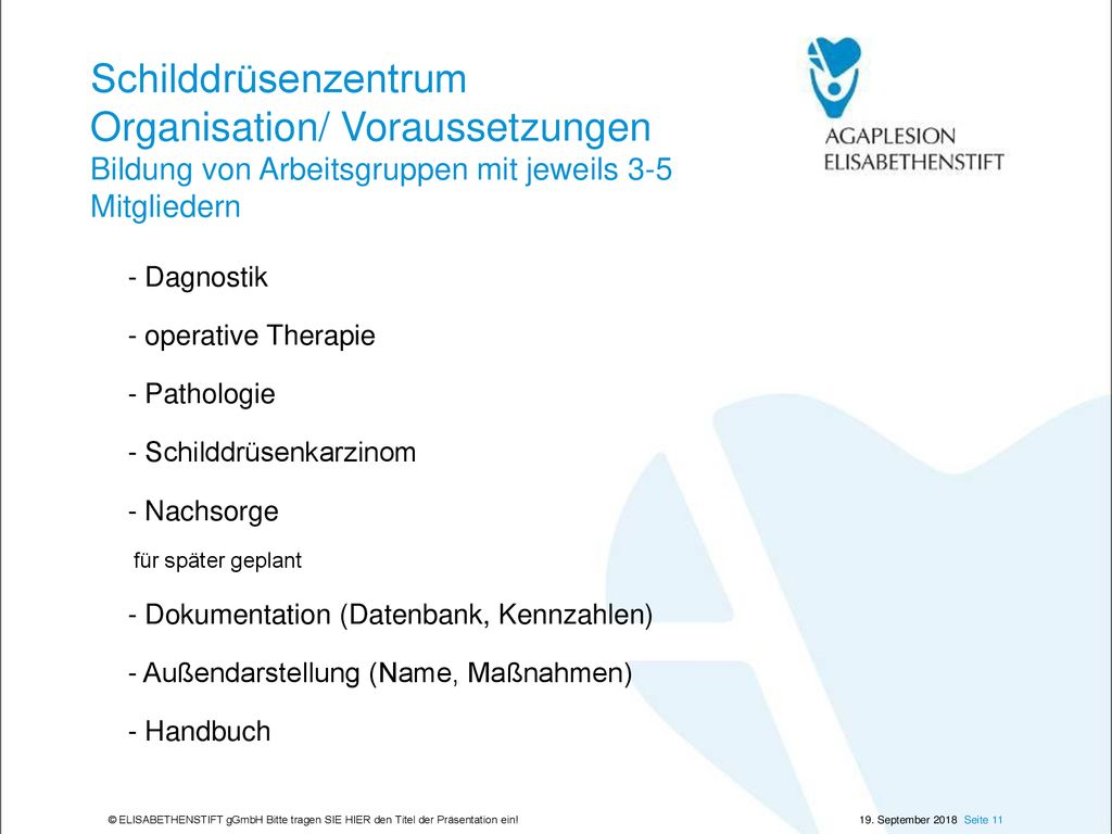 Schilddrüsenzentrum Organisation/ Voraussetzungen Bildung von Arbeitsgruppen mit jeweils 3-5 Mitgliedern