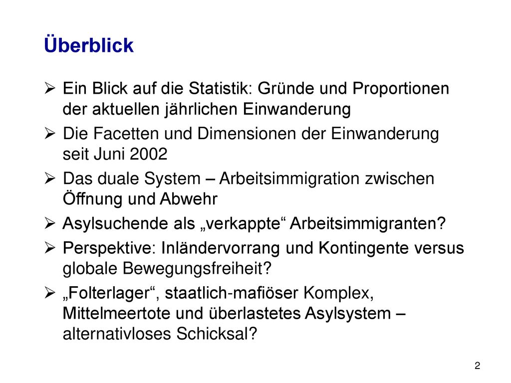 Überblick Ein Blick auf die Statistik: Gründe und Proportionen der aktuellen jährlichen Einwanderung.