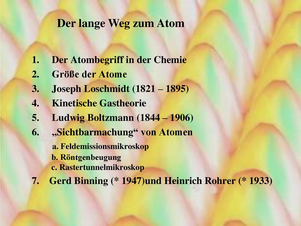 Der lange Weg zum Atom Der Atombegriff in der Chemie Größe der Atome