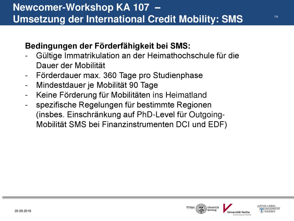 Newcomer-Workshop KA 107 – Umsetzung der International Credit Mobility: SMS