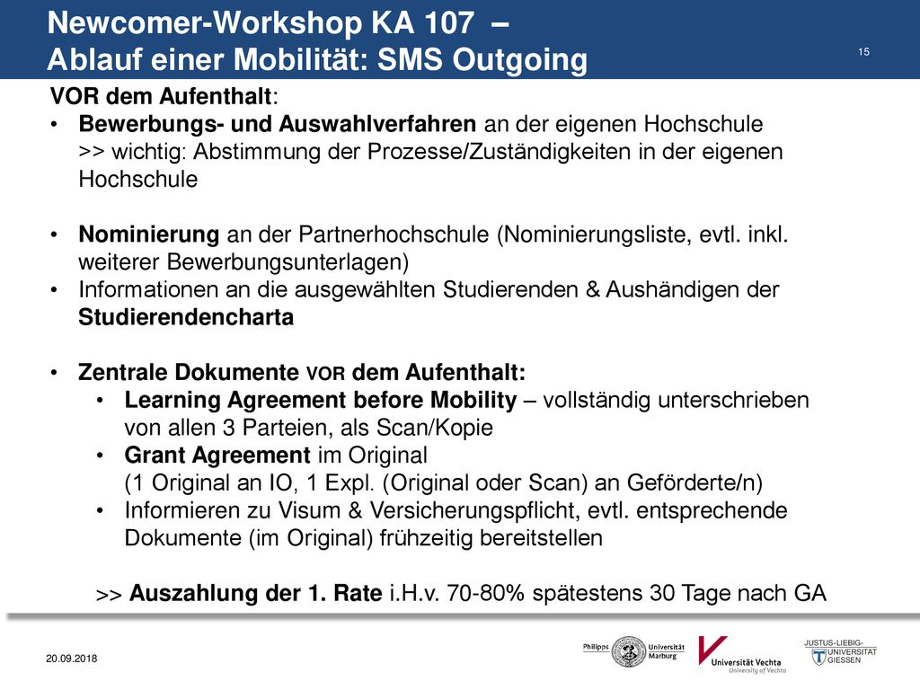Newcomer-Workshop KA 107 – Ablauf einer Mobilität: SMS Outgoing