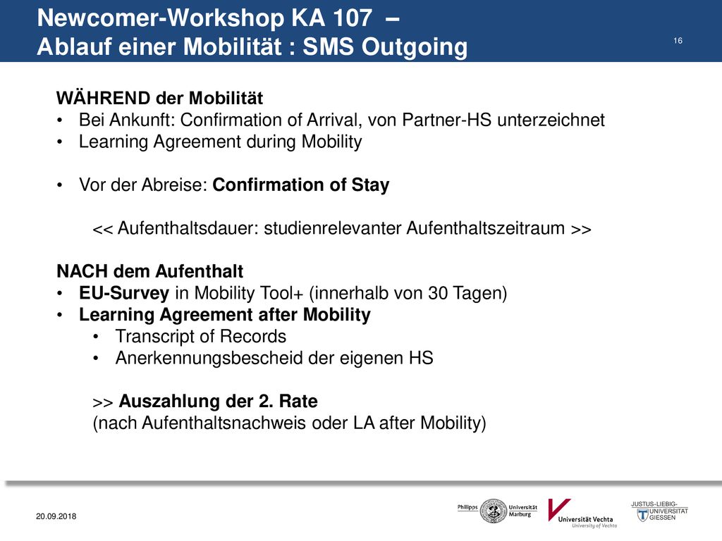 Newcomer-Workshop KA 107 – Ablauf einer Mobilität : SMS Outgoing
