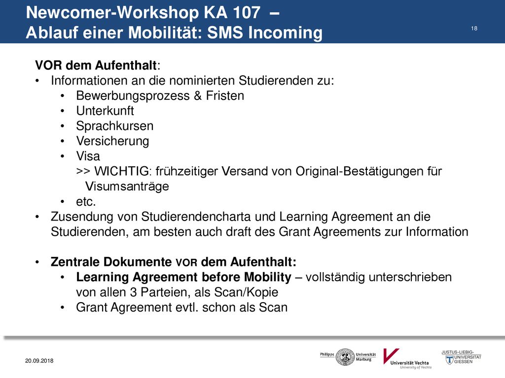Newcomer-Workshop KA 107 – Ablauf einer Mobilität: SMS Incoming