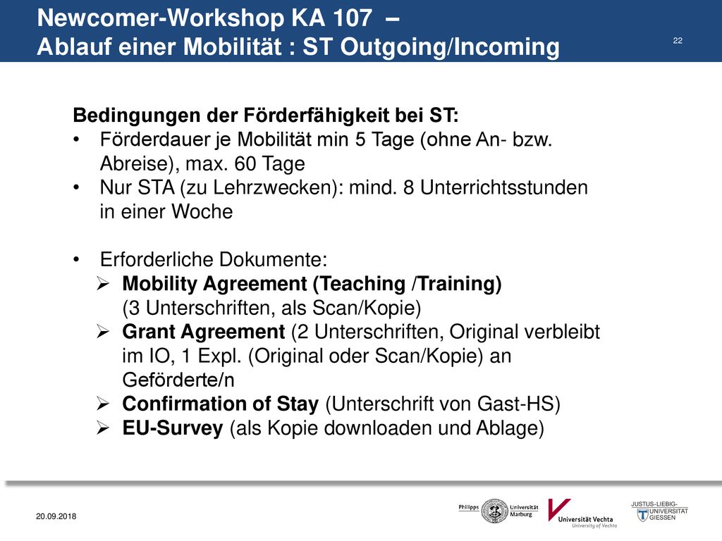 Newcomer-Workshop KA 107 – Ablauf einer Mobilität : ST Outgoing/Incoming