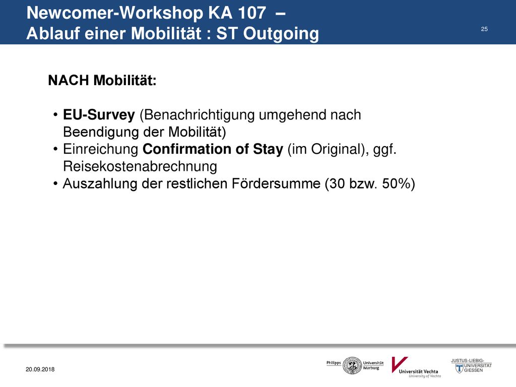 Newcomer-Workshop KA 107 – Ablauf einer Mobilität : ST Outgoing