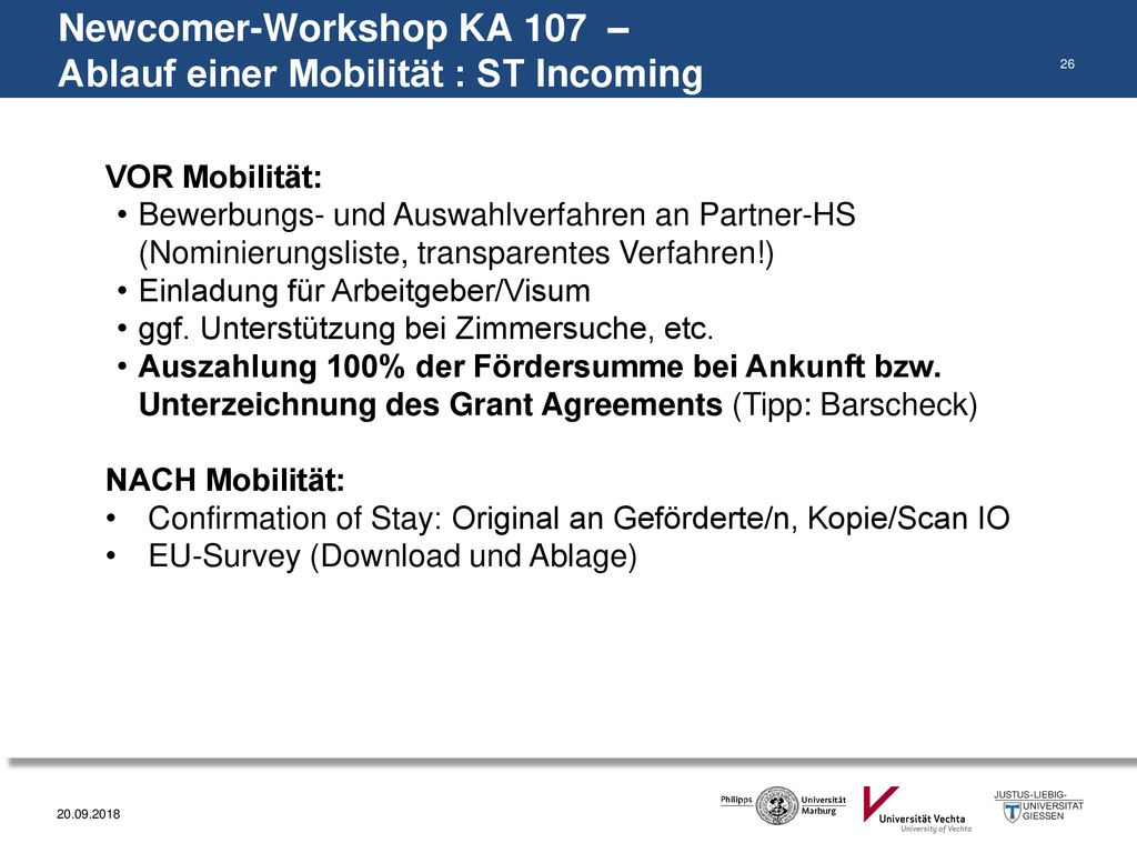 Newcomer-Workshop KA 107 – Ablauf einer Mobilität : ST Incoming