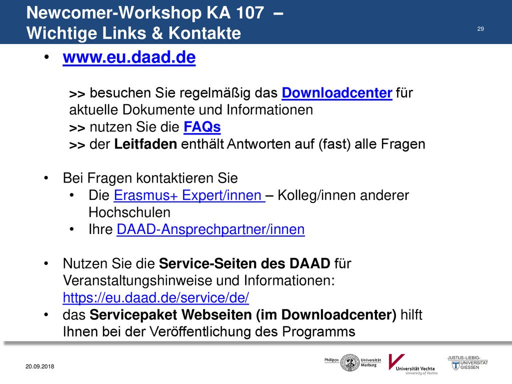 Newcomer-Workshop KA 107 – Wichtige Links & Kontakte