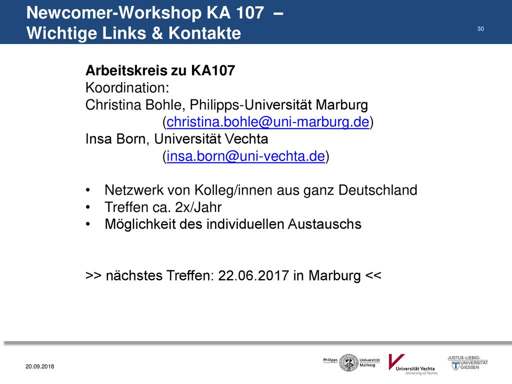 Newcomer-Workshop KA 107 – Wichtige Links & Kontakte