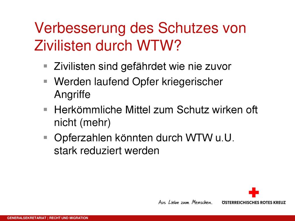 Verbesserung des Schutzes von Zivilisten durch WTW