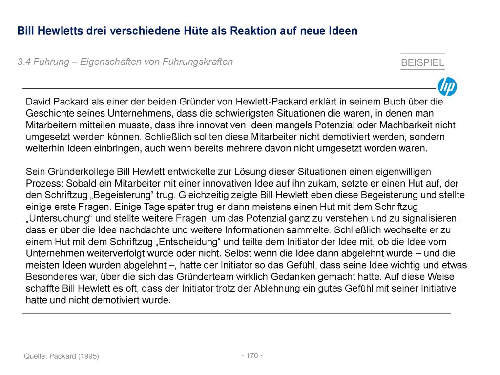 Bill Hewletts drei verschiedene Hüte als Reaktion auf neue Ideen