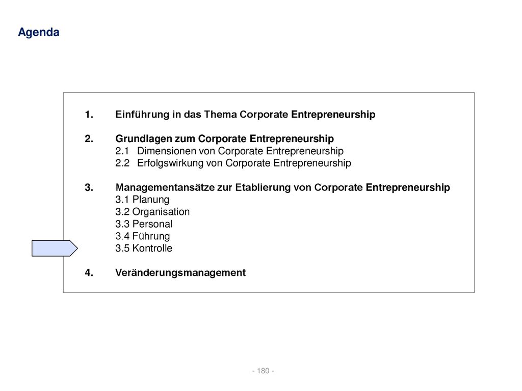 Agenda Einführung in das Thema Corporate Entrepreneurship