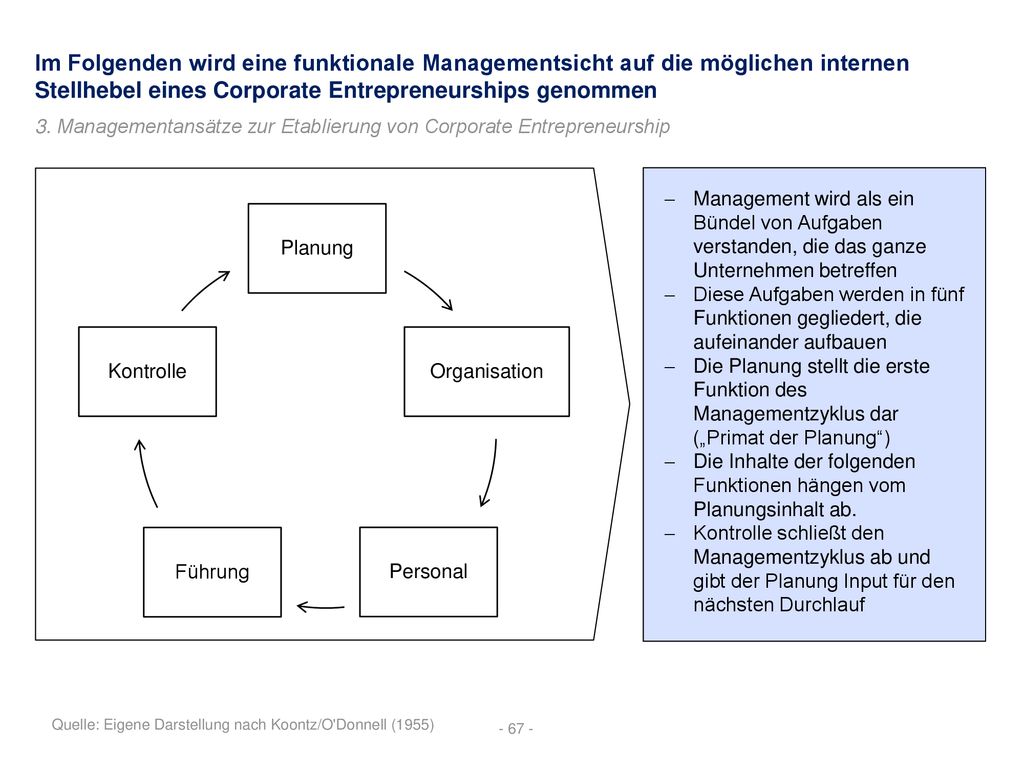 Im Folgenden wird eine funktionale Managementsicht auf die möglichen internen Stellhebel eines Corporate Entrepreneurships genommen