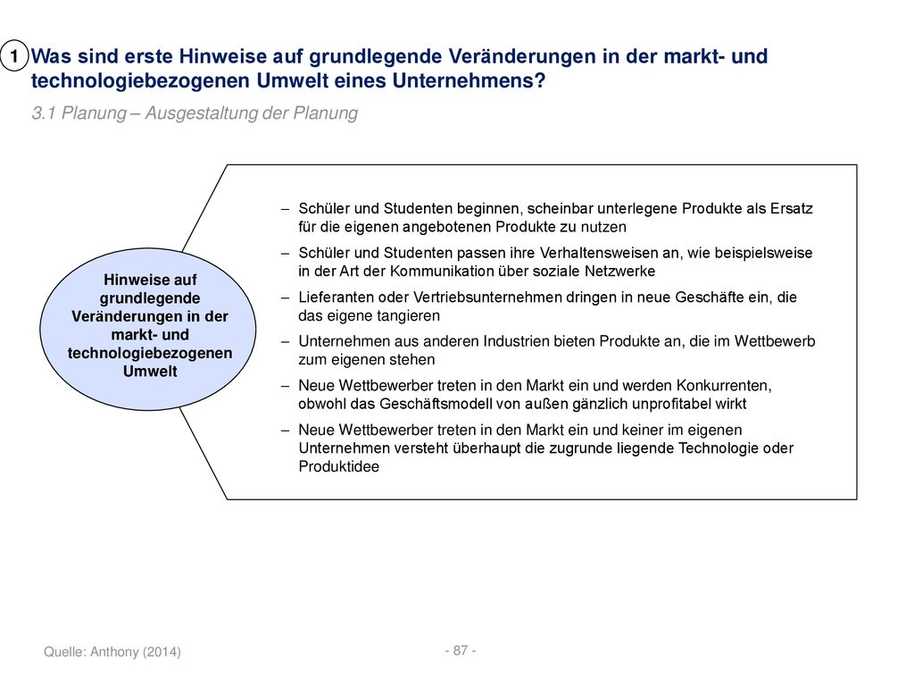 1 Was sind erste Hinweise auf grundlegende Veränderungen in der markt- und technologiebezogenen Umwelt eines Unternehmens