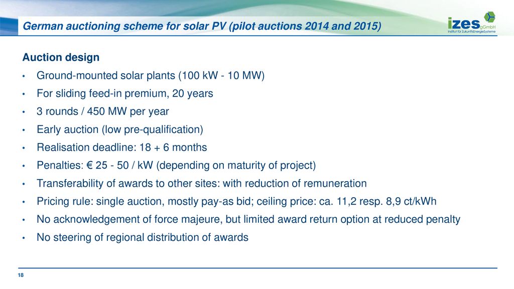 German auctioning scheme for solar PV (pilot auctions 2014 and 2015)