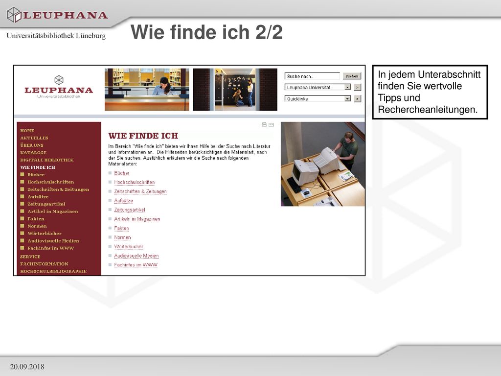 Wie finde ich 2/2 In jedem Unterabschnitt finden Sie wertvolle Tipps und Rechercheanleitungen.