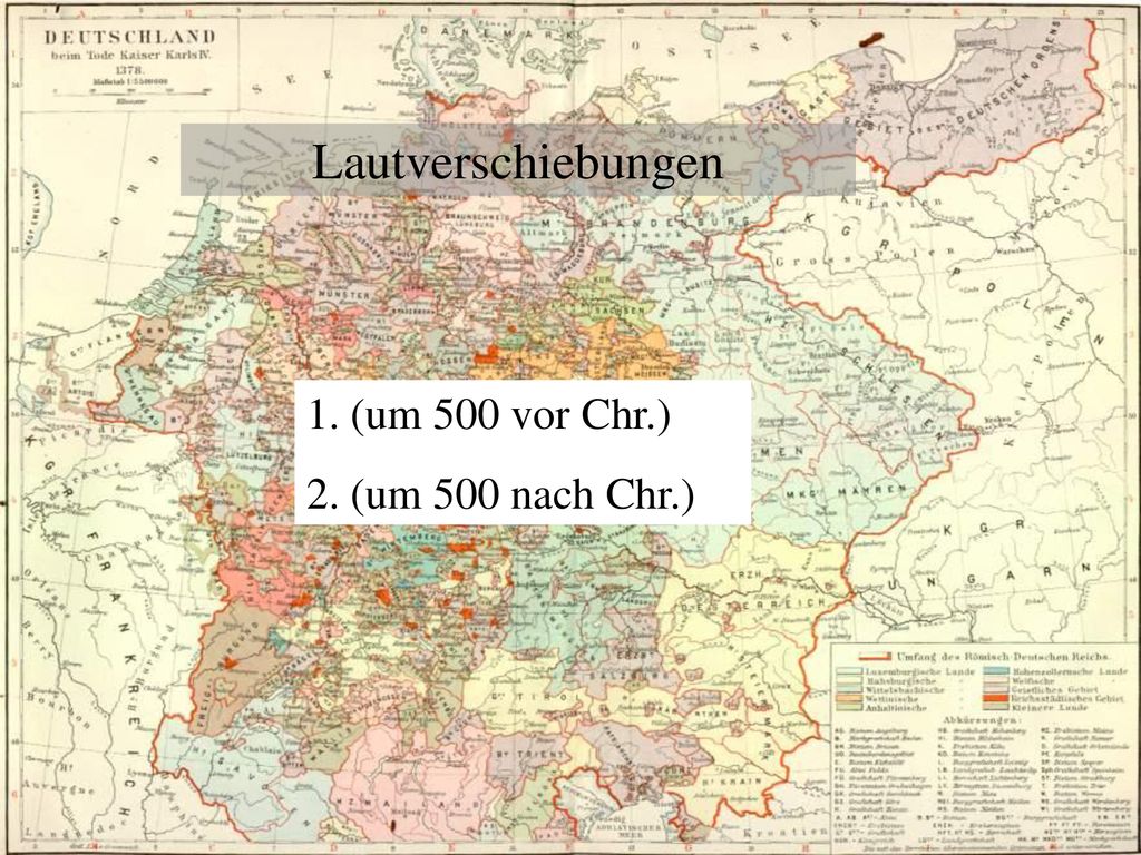 Lautverschiebungen 1. (um 500 vor Chr.) 2. (um 500 nach Chr.)