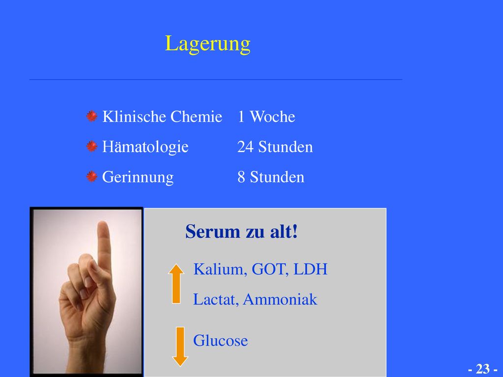 Lagerung Serum zu alt! Klinische Chemie 1 Woche Hämatologie 24 Stunden