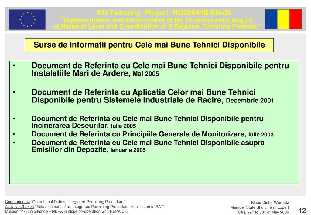 Surse de informatii pentru Cele mai Bune Tehnici Disponibile