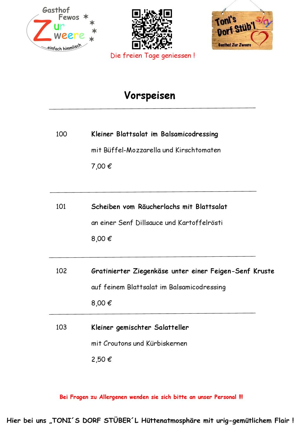 Vorspeisen Die freien Tage geniessen !