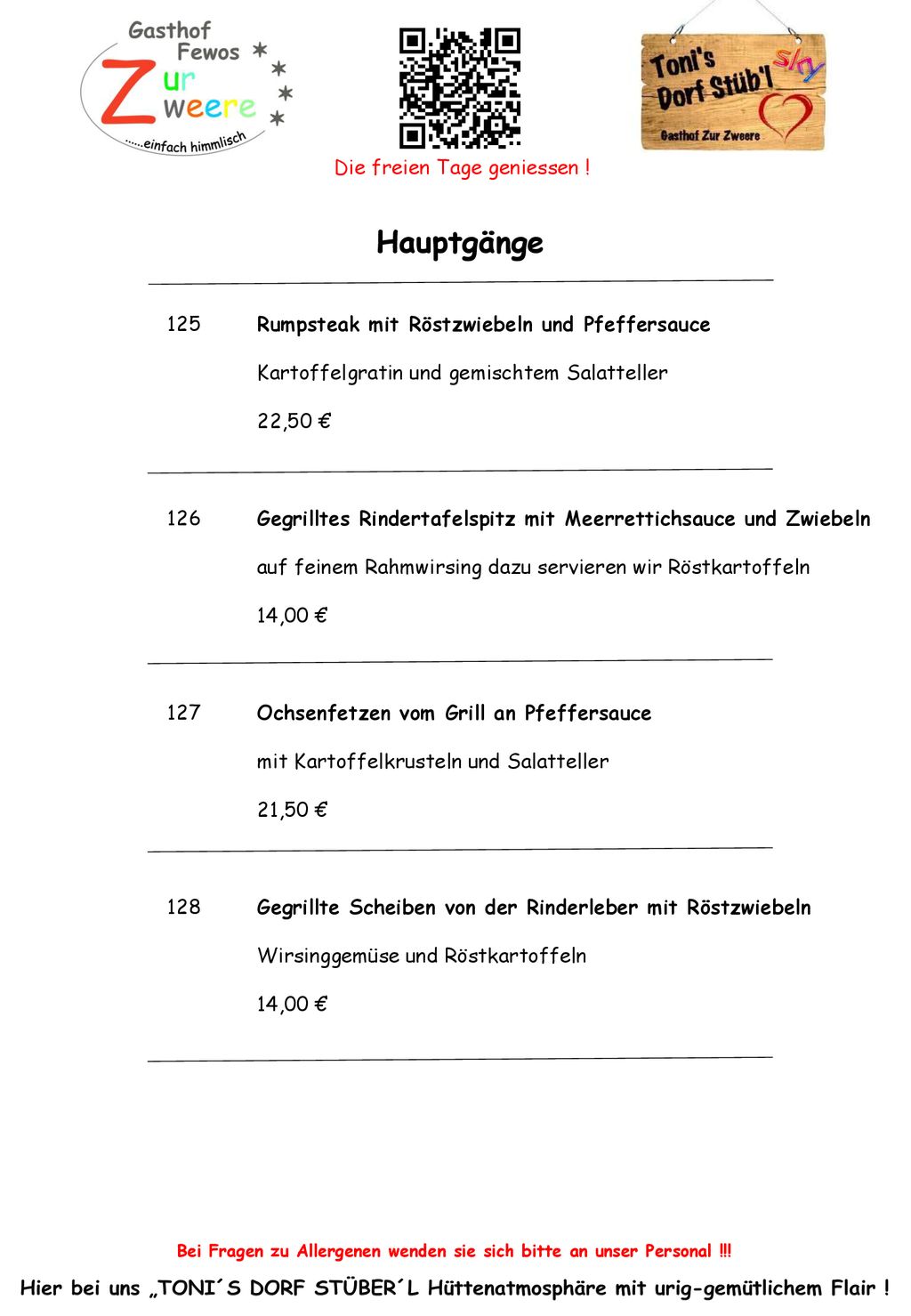 Hauptgänge Die freien Tage geniessen !