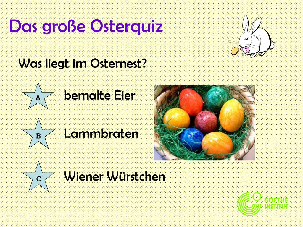 Das große Osterquiz Was liegt im Osternest bemalte Eier Lammbraten