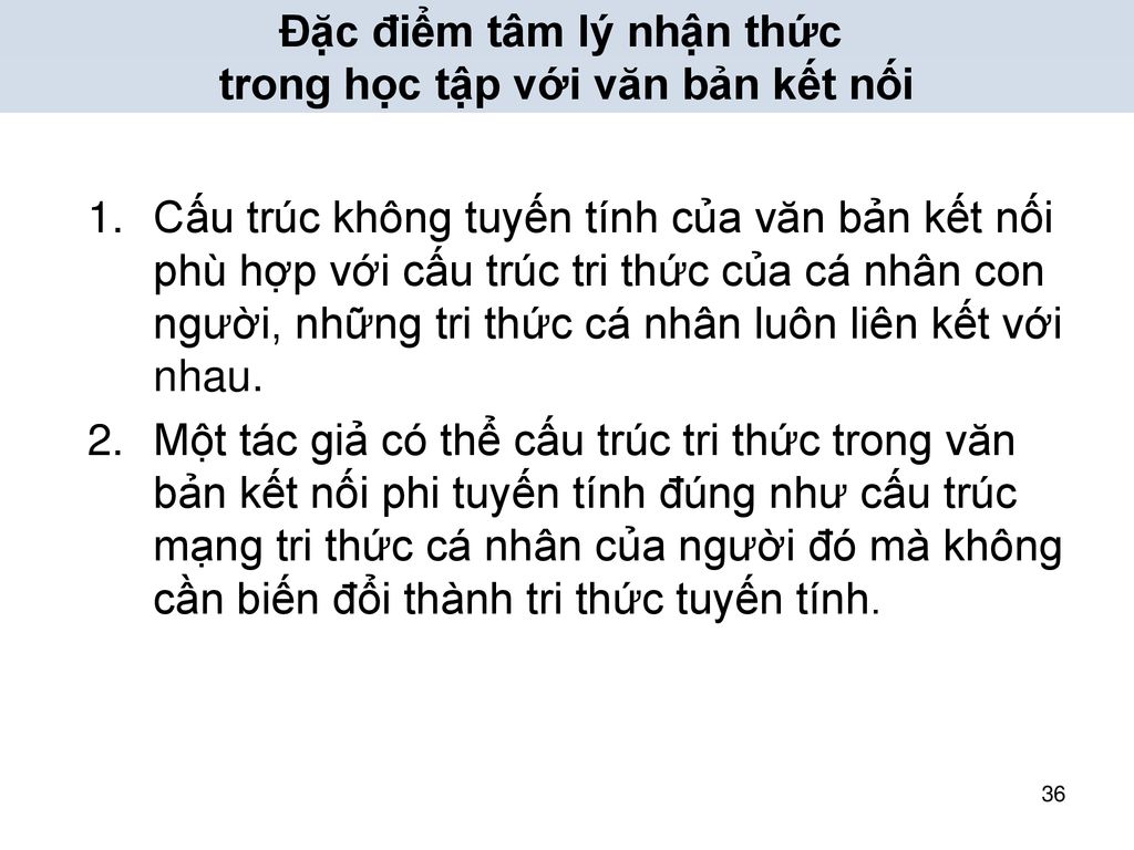 Đặc điểm tâm lý nhận thức trong học tập với văn bản kết nối