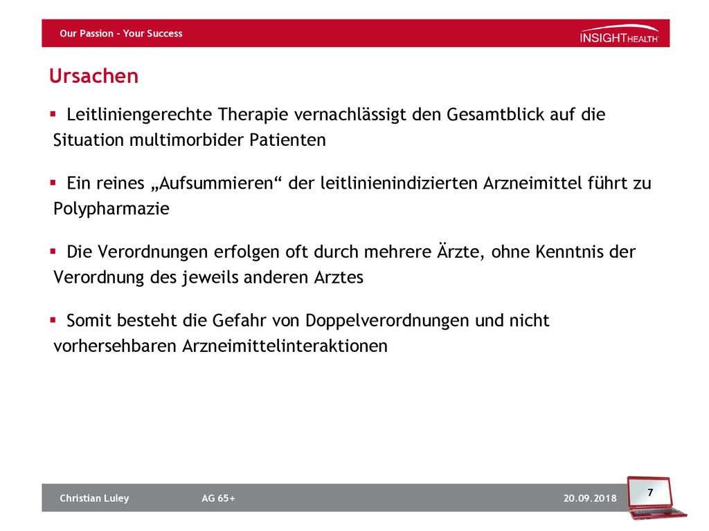 Ursachen Leitliniengerechte Therapie vernachlässigt den Gesamtblick auf die Situation multimorbider Patienten.