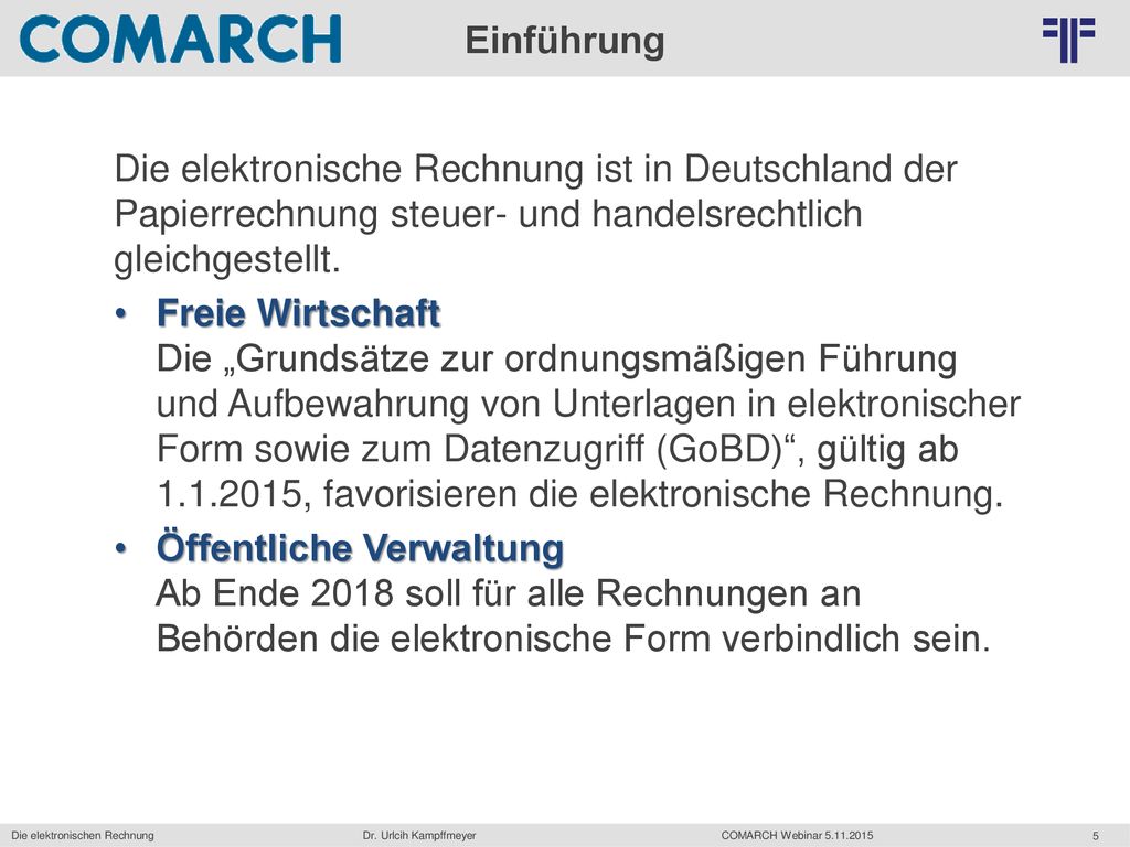 Die Elektronische Rechnung Ppt Herunterladen