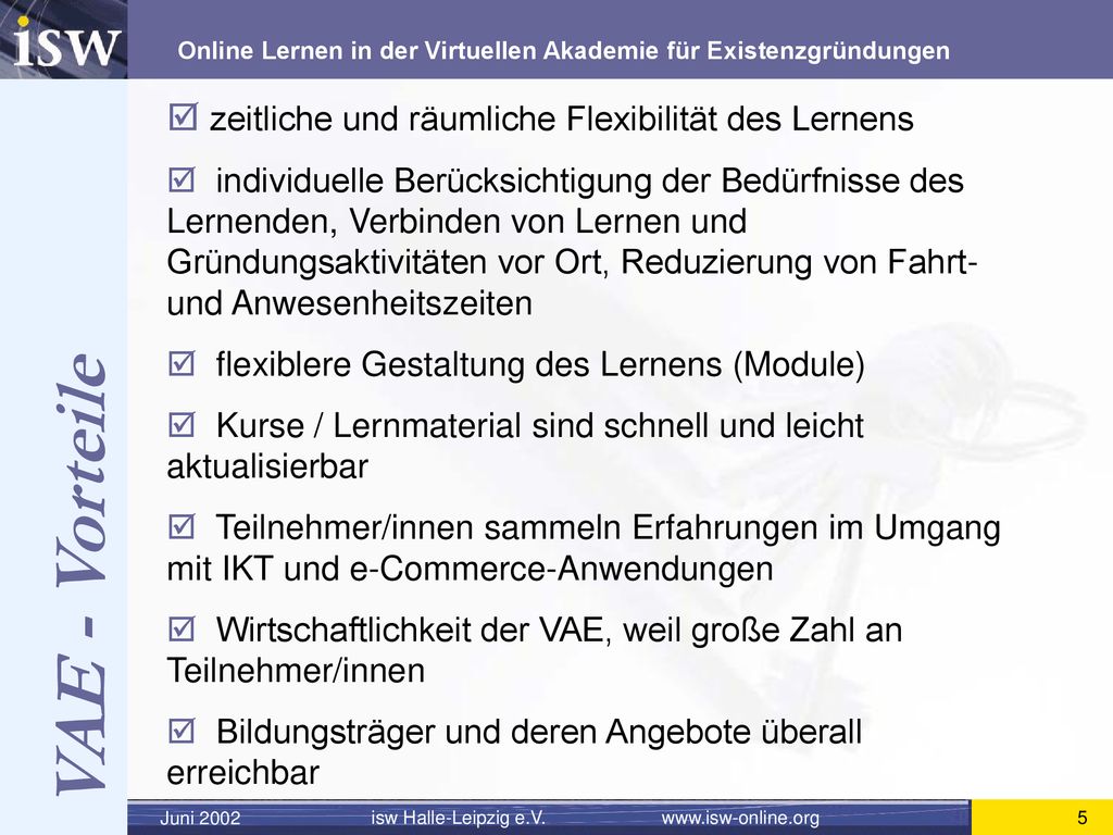 VAE - Vorteile zeitliche und räumliche Flexibilität des Lernens