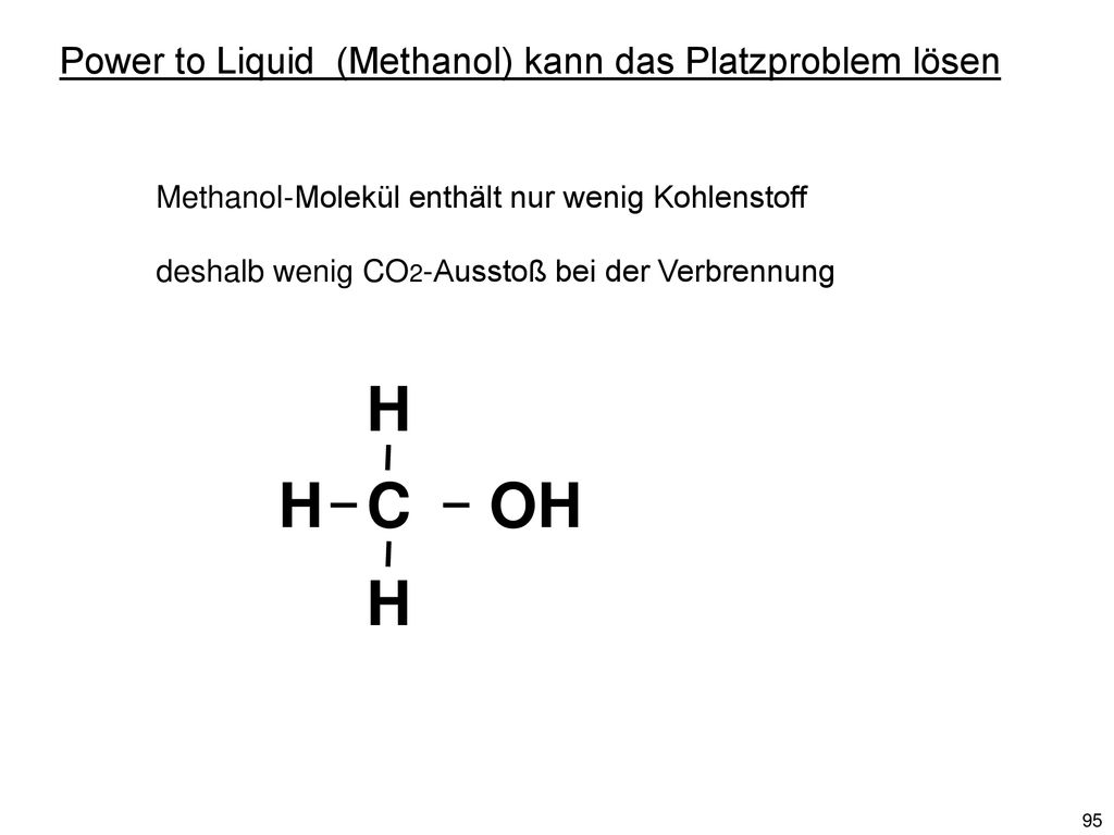 H H C OH H Power to Liquid (Methanol) kann das Platzproblem lösen