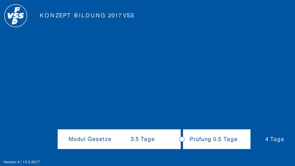 KONZEPT BILDUNG 2017 VSS Prüfung 0.5 Tage Modul Gesetze 3.5 Tage