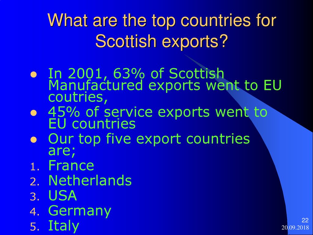 What are the top countries for Scottish exports