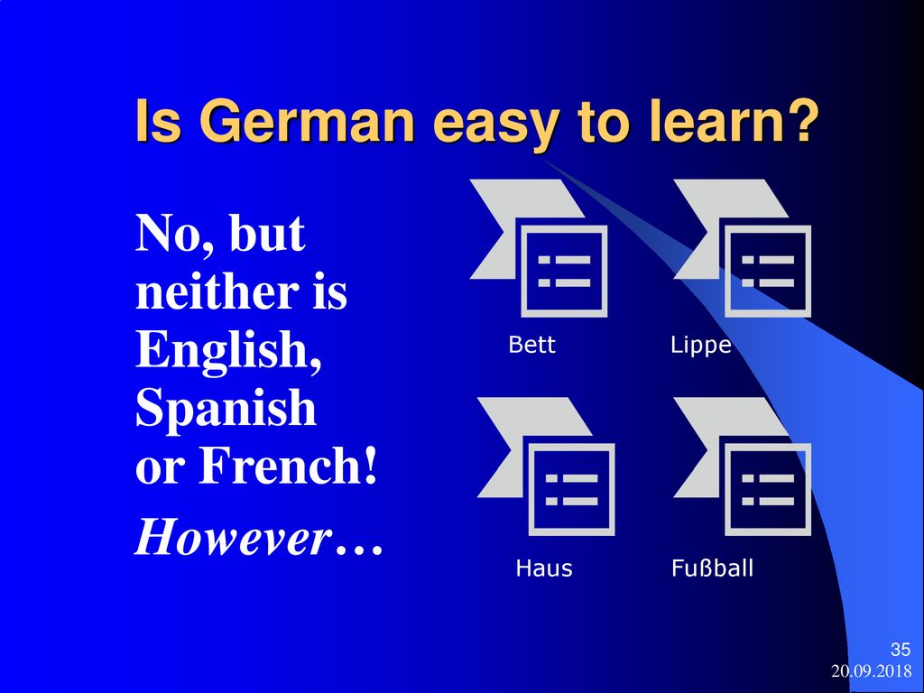 Is German easy to learn No, but neither is English, Spanish or French! However…
