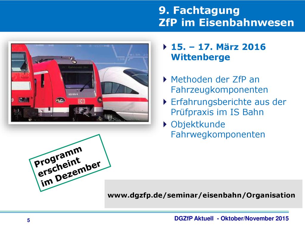 9. Fachtagung ZfP im Eisenbahnwesen
