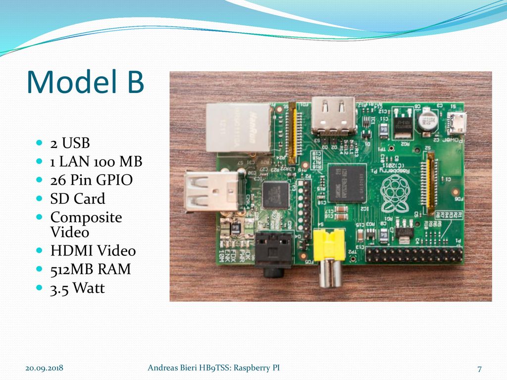 Model B 2 USB 1 LAN 100 MB 26 Pin GPIO SD Card Composite Video