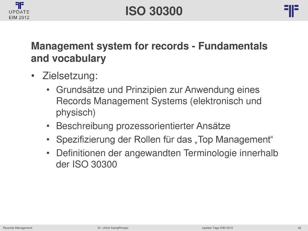 Management system for records - Fundamentals and vocabulary