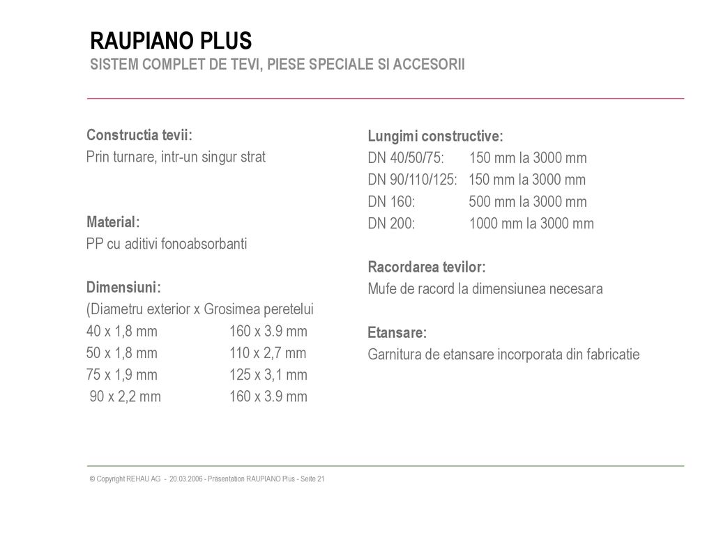 RAUPIANO PLUS SISTEM COMPLET DE TEVI, PIESE SPECIALE SI ACCESORII