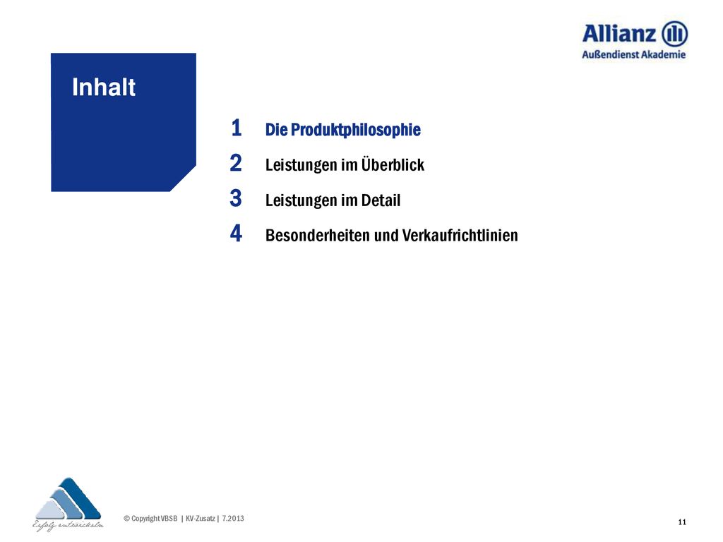 1 Inhalt Die Produktphilosophie Leistungen im Überblick