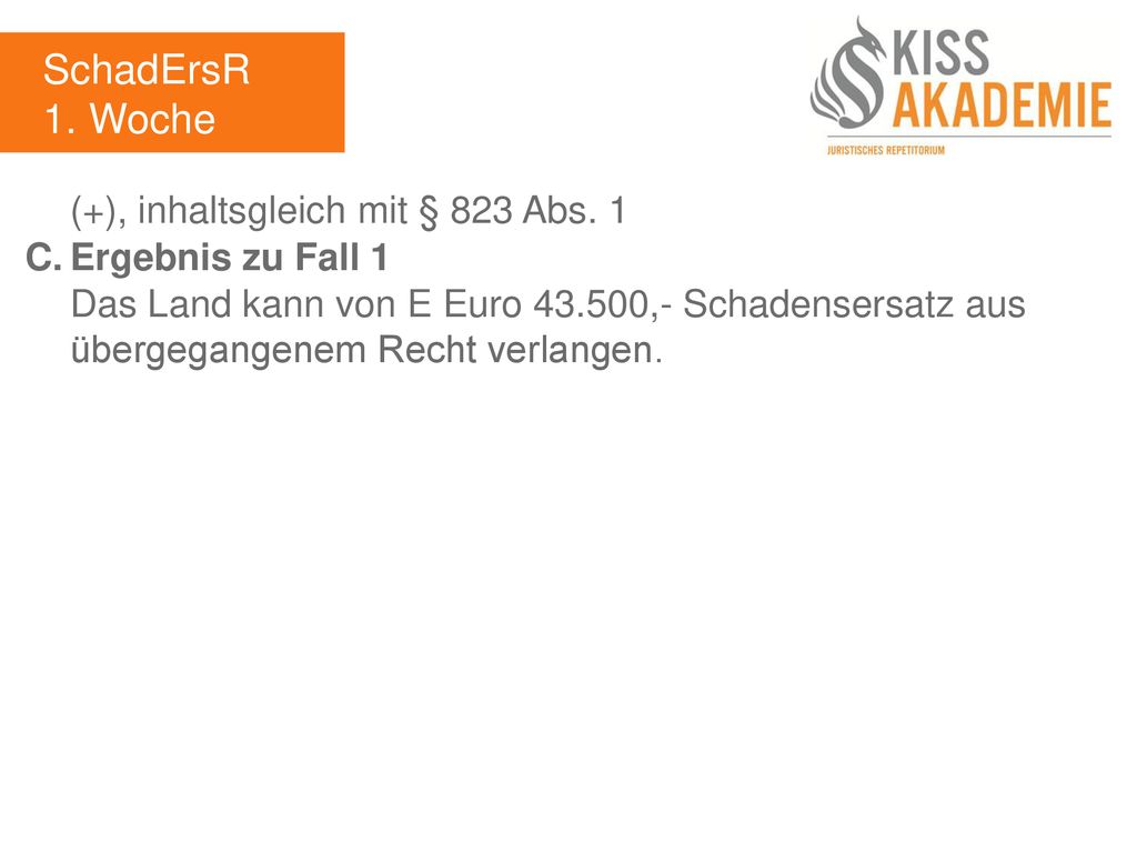 SchadErsR 1. Woche (+), inhaltsgleich mit § 823 Abs. 1
