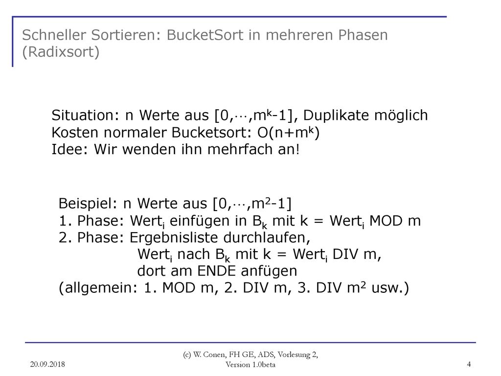 Schneller Sortieren: BucketSort in mehreren Phasen (Radixsort)