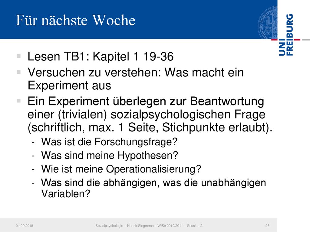Sozialpsychologie – Henrik Singmann – WiSe 2010/2011 – Session 2