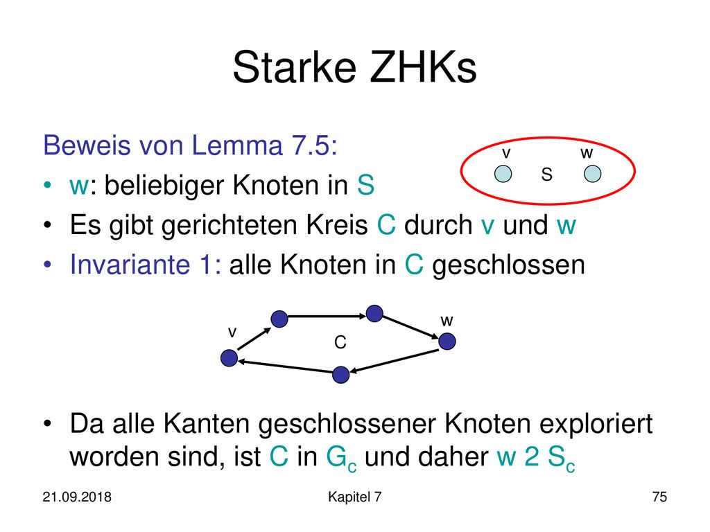 Starke ZHKs Beweis von Lemma 7.5: w: beliebiger Knoten in S