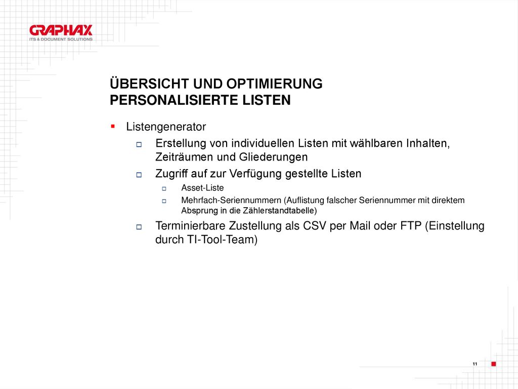 Übersicht und Optimierung Personalisierte Listen