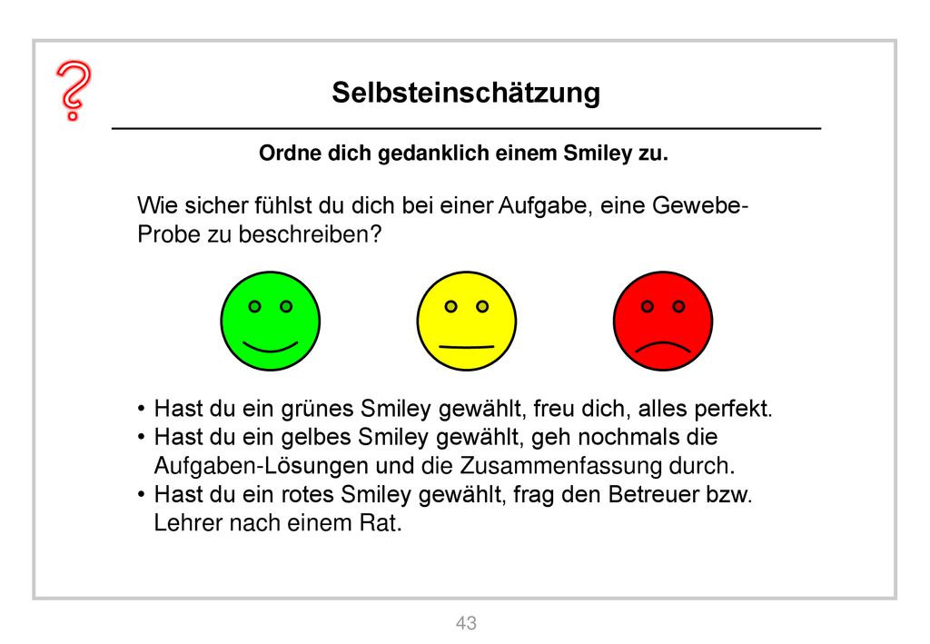 Selbsteinschätzung Wie sicher fühlst du dich bei einer Aufgabe, eine Gewebe-Probe zu beschreiben