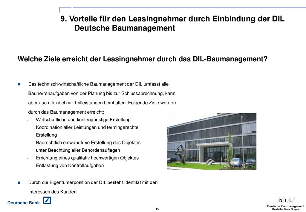 9. Vorteile für den Leasingnehmer durch Einbindung der DIL Deutsche Baumanagement
