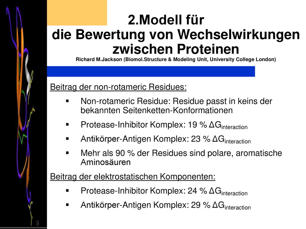 2.Modell für die Bewertung von Wechselwirkungen zwischen Proteinen Richard M.Jackson (Biomol.Structure & Modeling Unit, University College London)