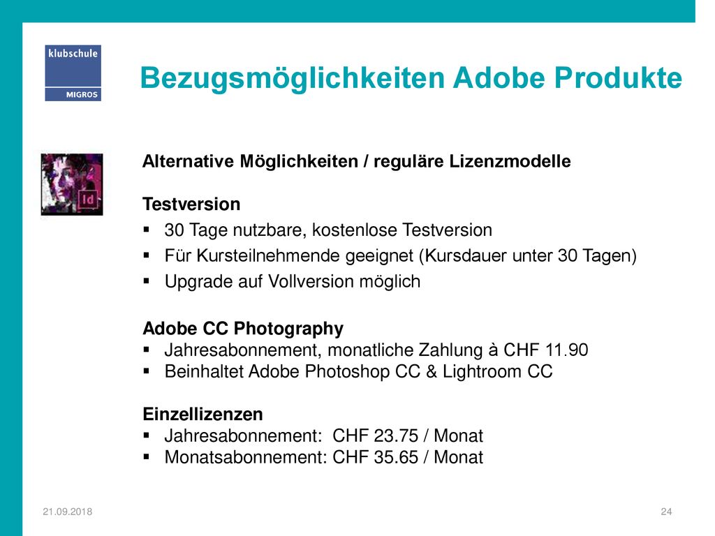 Bezugsmöglichkeiten Adobe Produkte